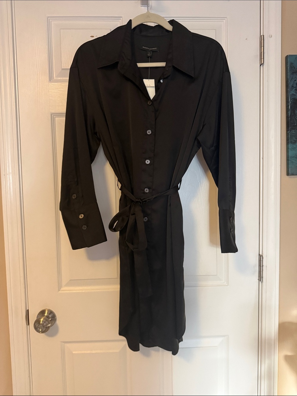 Banana Republic Black Long-Sleeve Shirt Dress with Tie Waist